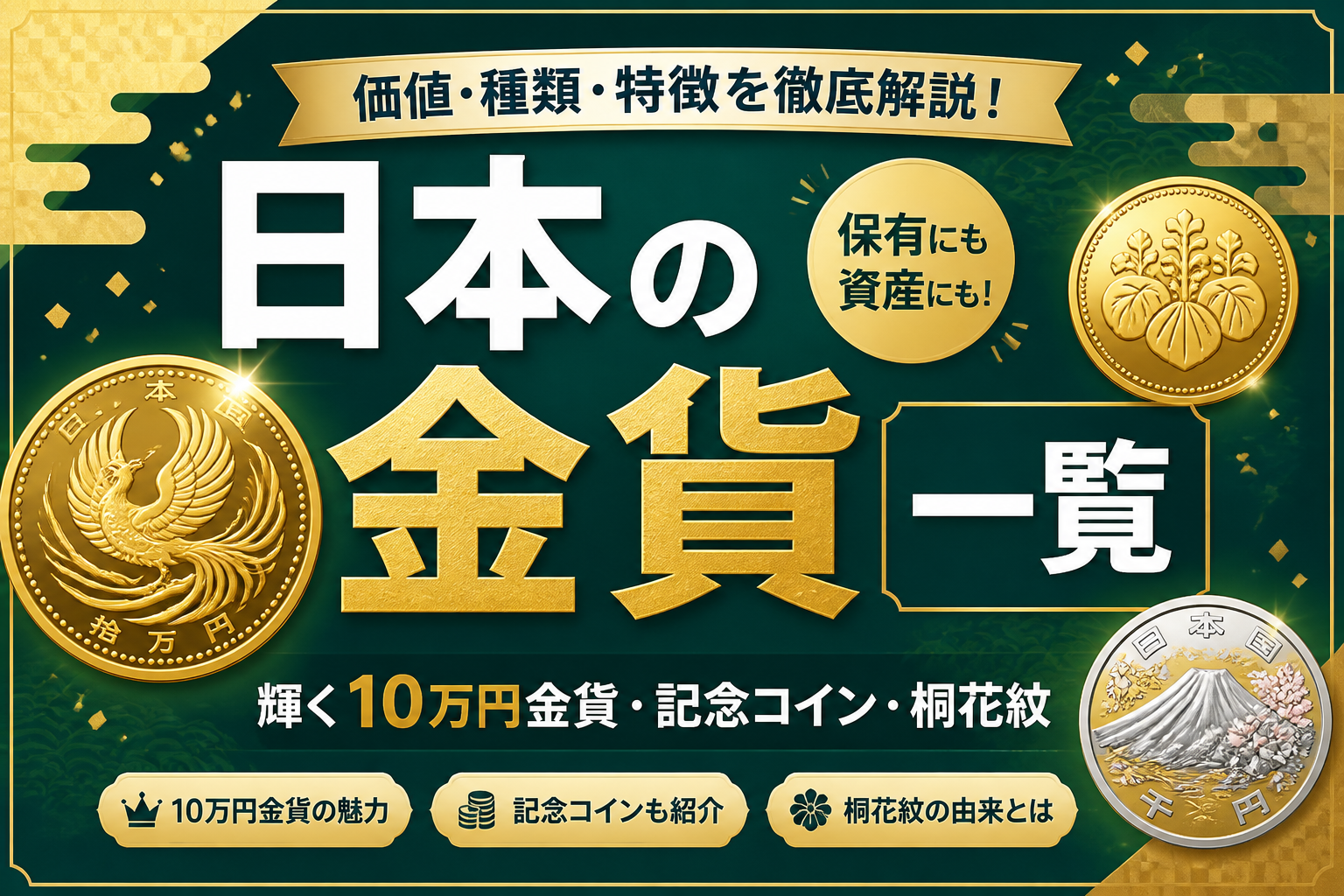 日本の金貨一覧｜記念金貨の種類と買取相場・高く売る3つのコツ