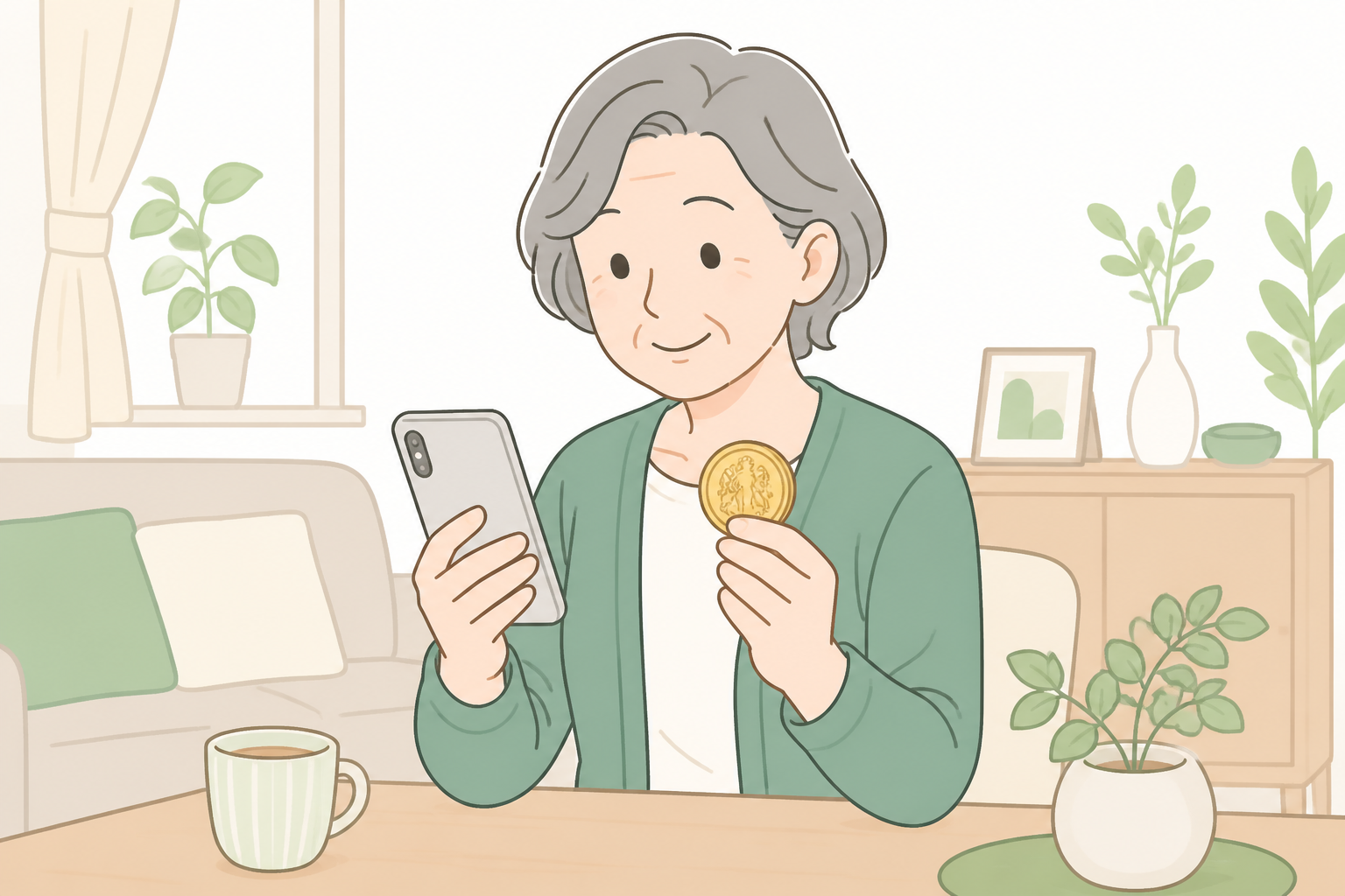 スマートフォンで金貨の無料査定を依頼するイメージ